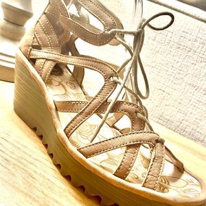 Fly London “Yapi” Lace-Up Platform Wedge Sandals — EUC